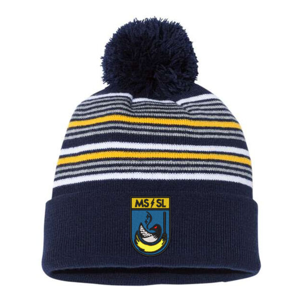 Sportsman 12" Striped Pom Pom Cuffed Beanie - Embroidered Logo Thumbnail
